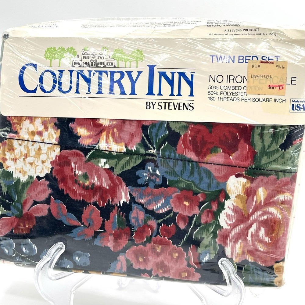 NOS Vintage 1989 Country Twin Sheet SET Rose Floral Pink NEW Shabby Chic Cottage